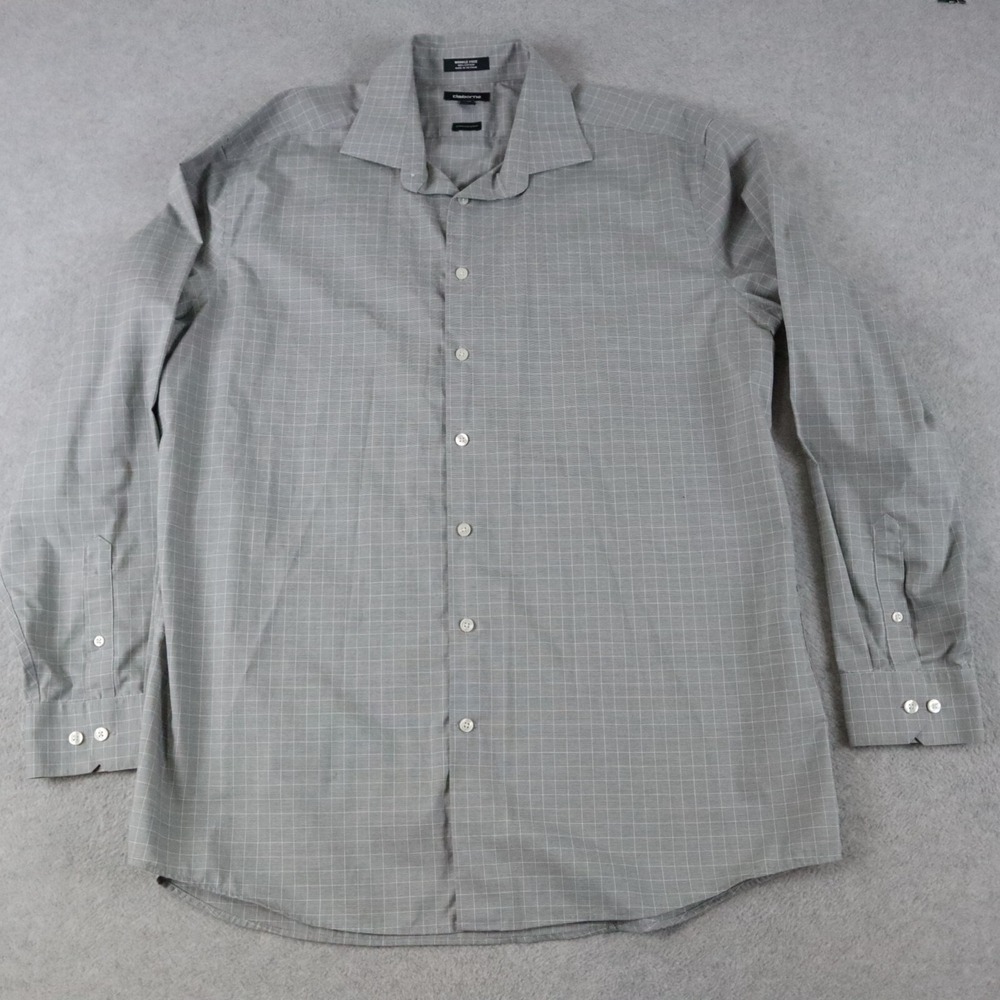 Claiborne Shirt Mens 18 36/37 Fitted Wrinkle Free Mechanical Stretch Button Up